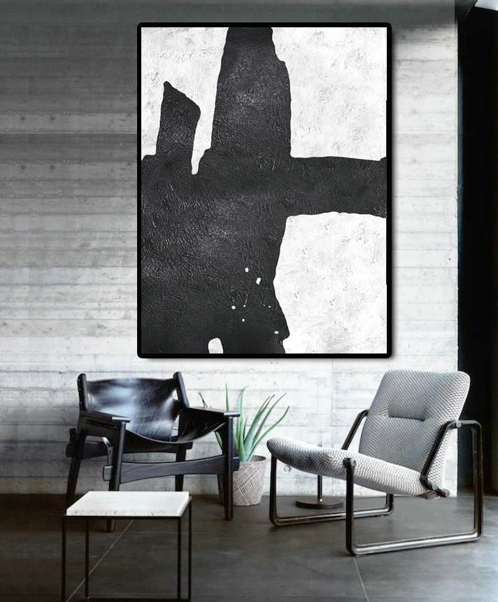 Original Extra Large Wall Art,Black And White Minimal Painting On Canvas - Hand Painted Original Art